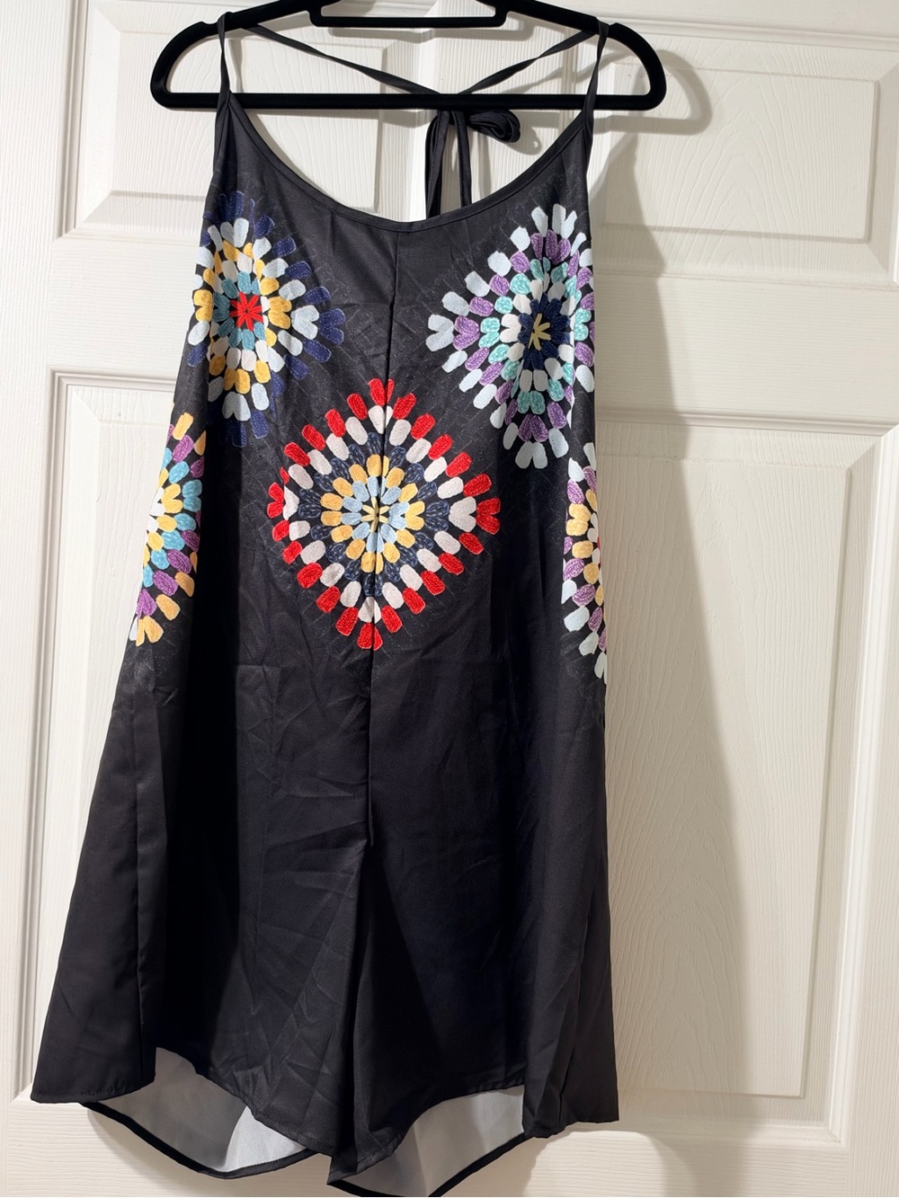 Black Sleeveless Embroidered Summer Dress - Multicolor Accents